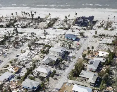 Collapsed home showing structural failure after a hurricane