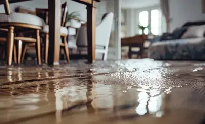 Wind-swept flooding against sliding doors